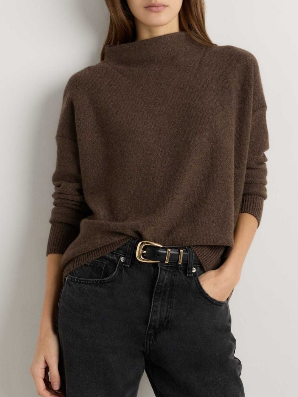 Quince Mongolian Cashmere Funnel Neck Brown New